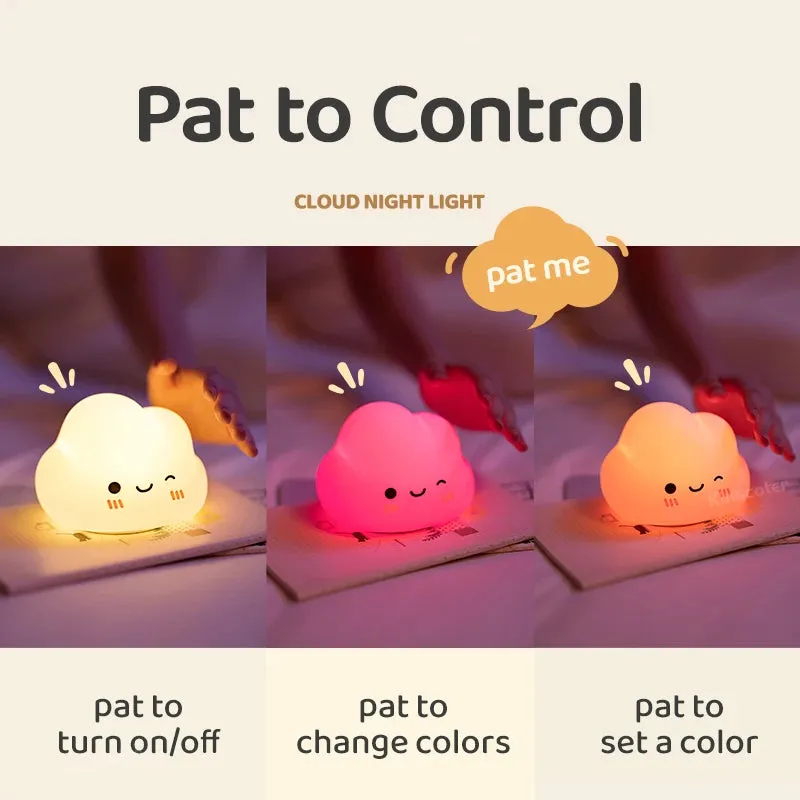 🌈 Kawaii Cloud Silicone Night Light ☁️ - Touch-Activated Lamp for Kids' Rooms 🎉 - Adorable Ambient Glow & Cartoon Decor ✨ - Perfect Holiday Gift! 🎁