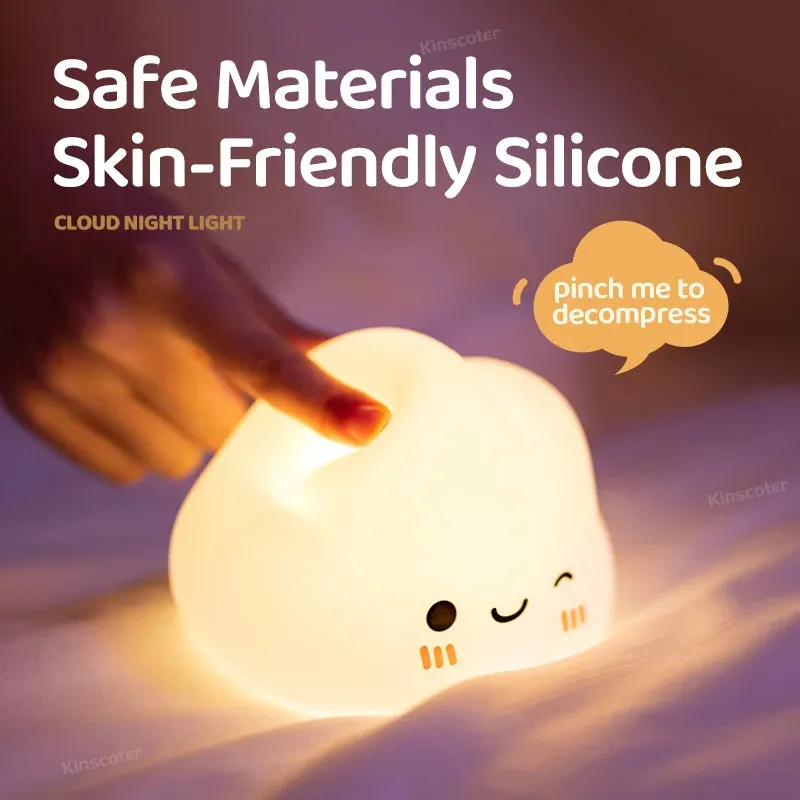 🌈 Kawaii Cloud Silicone Night Light ☁️ - Touch-Activated Lamp for Kids' Rooms 🎉 - Adorable Ambient Glow & Cartoon Decor ✨ - Perfect Holiday Gift! 🎁