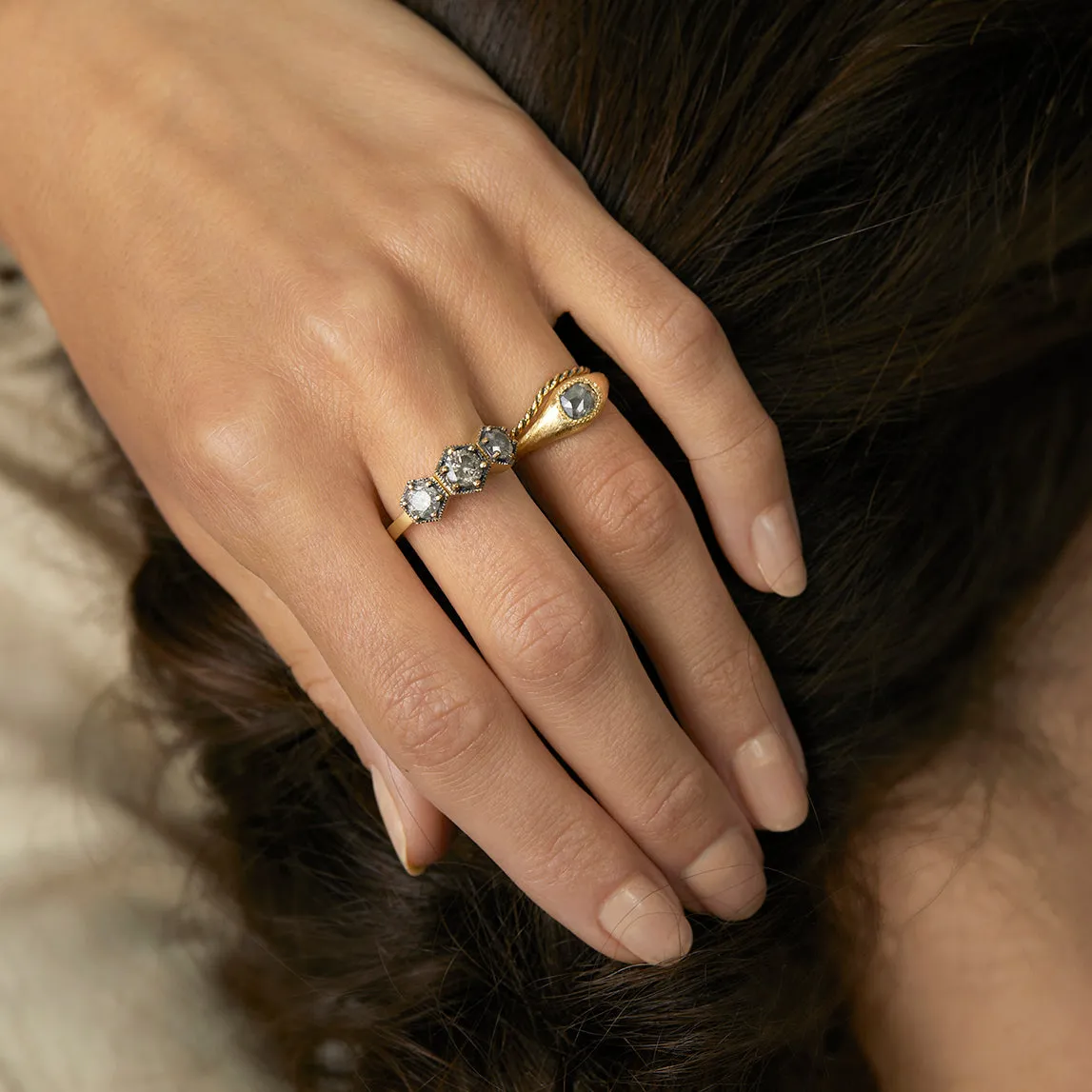 0.5 Carat One-of-a-Kind Rose Cut Triple Salt and Pepper Diamond Ring | DR149-OOAK