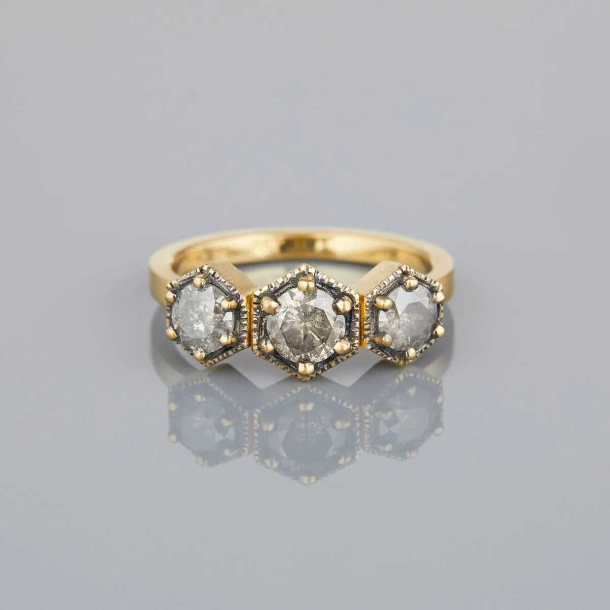 0.5 Carat One-of-a-Kind Rose Cut Triple Salt and Pepper Diamond Ring | DR149-OOAK