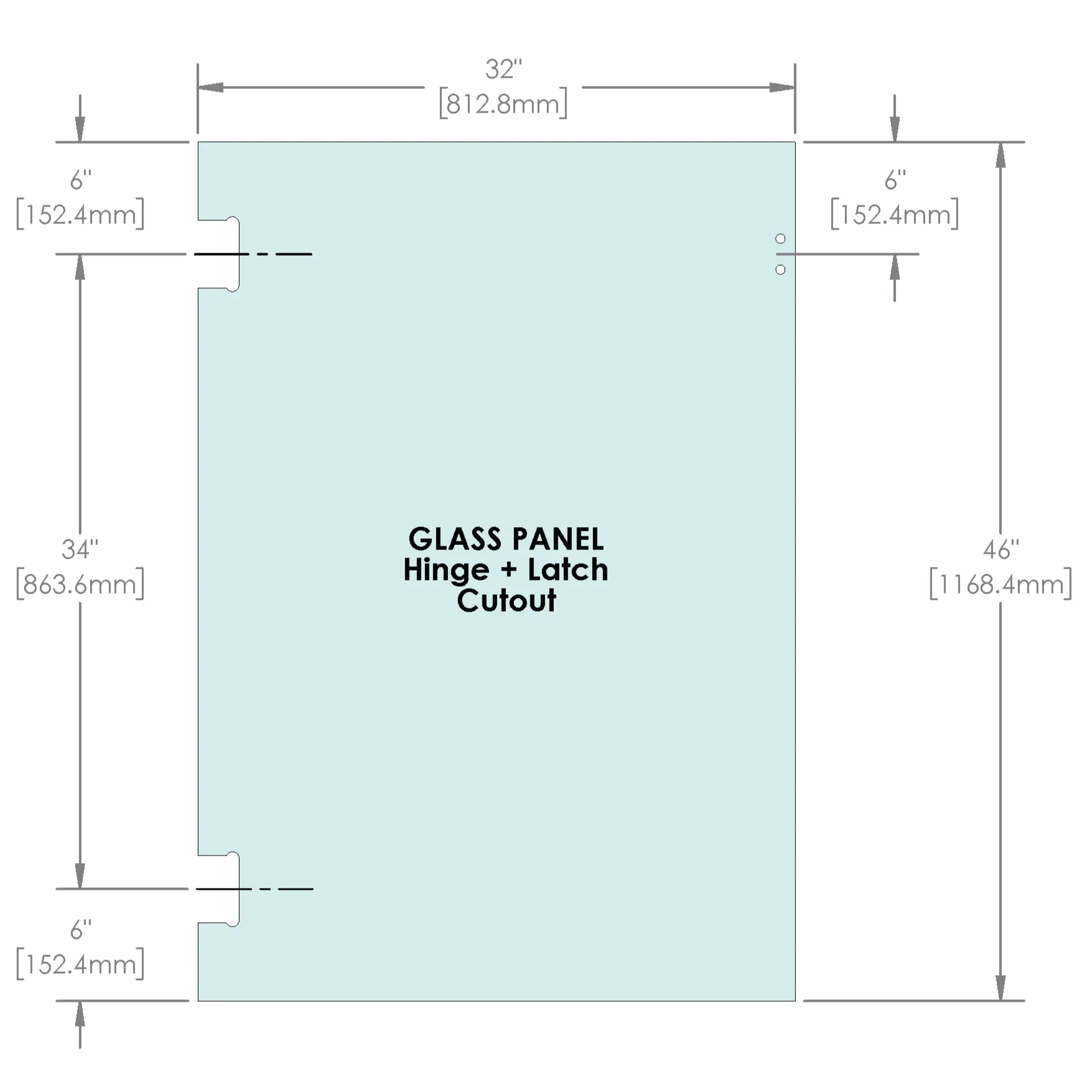 1/2" Railing Glass Panel (Size: 32" x 46") With Hinge & Latch Cutout