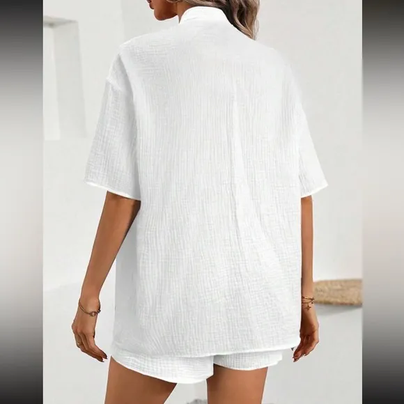 2 piece shorts set white textured kimono &amp; shorts boho