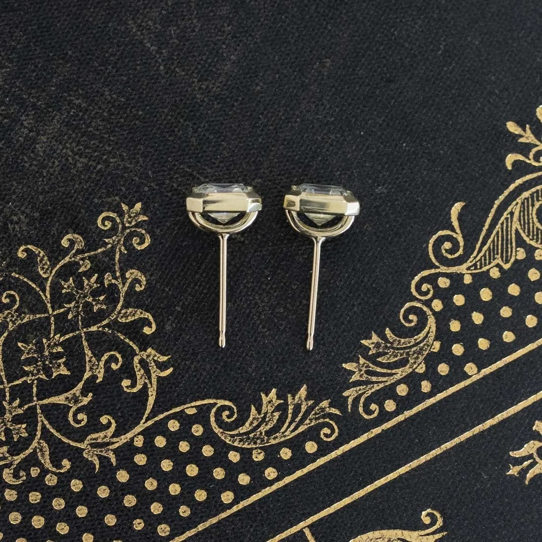2.21ctw Asscher Cut Diamond Bezel Stud Earrings, GIA