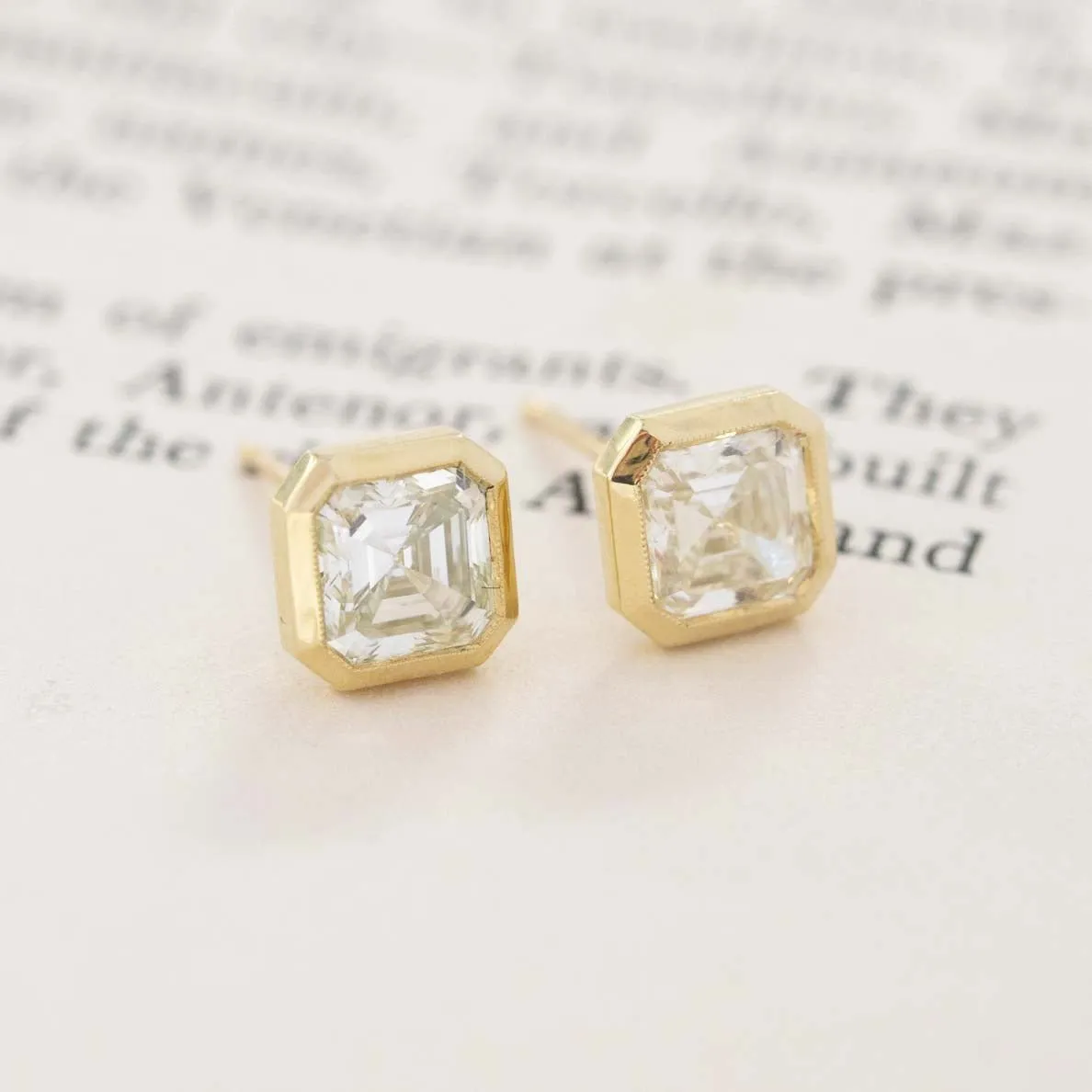 2.21ctw Asscher Cut Diamond Bezel Stud Earrings, GIA