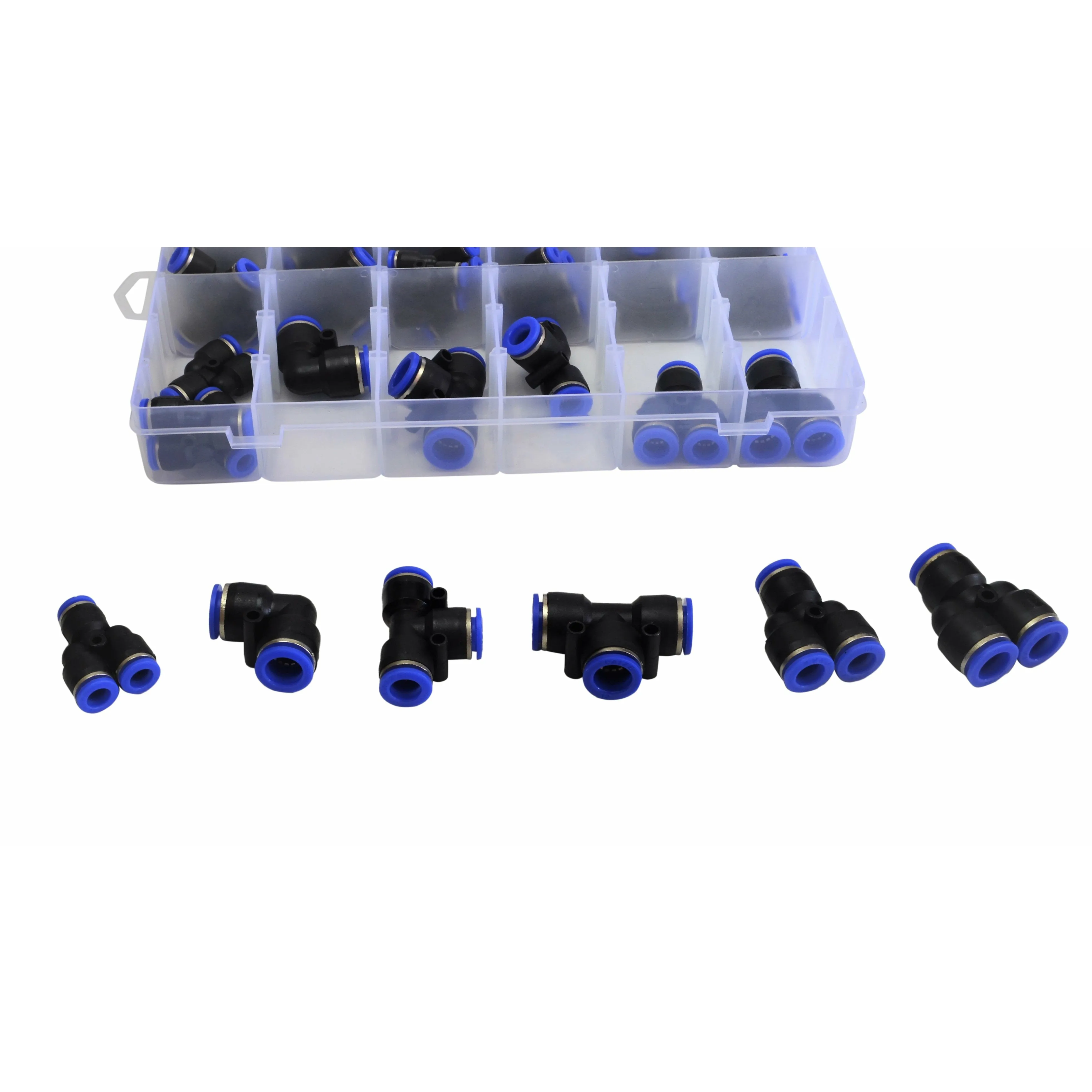 60pc Metric Pneumatic Push in Air Line Hose Joiner Grab Kit Assortment