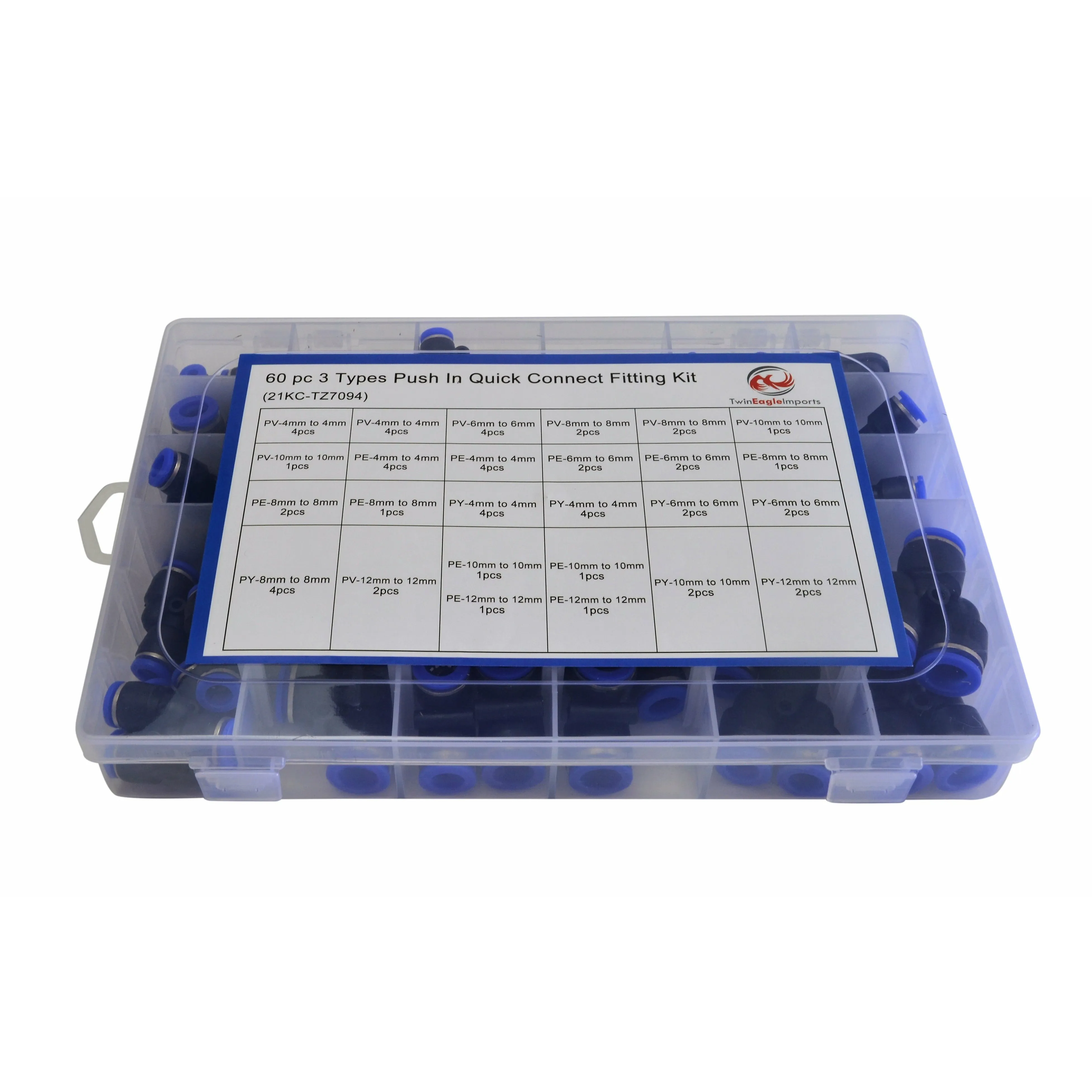 60pc Metric Pneumatic Push in Air Line Hose Joiner Grab Kit Assortment