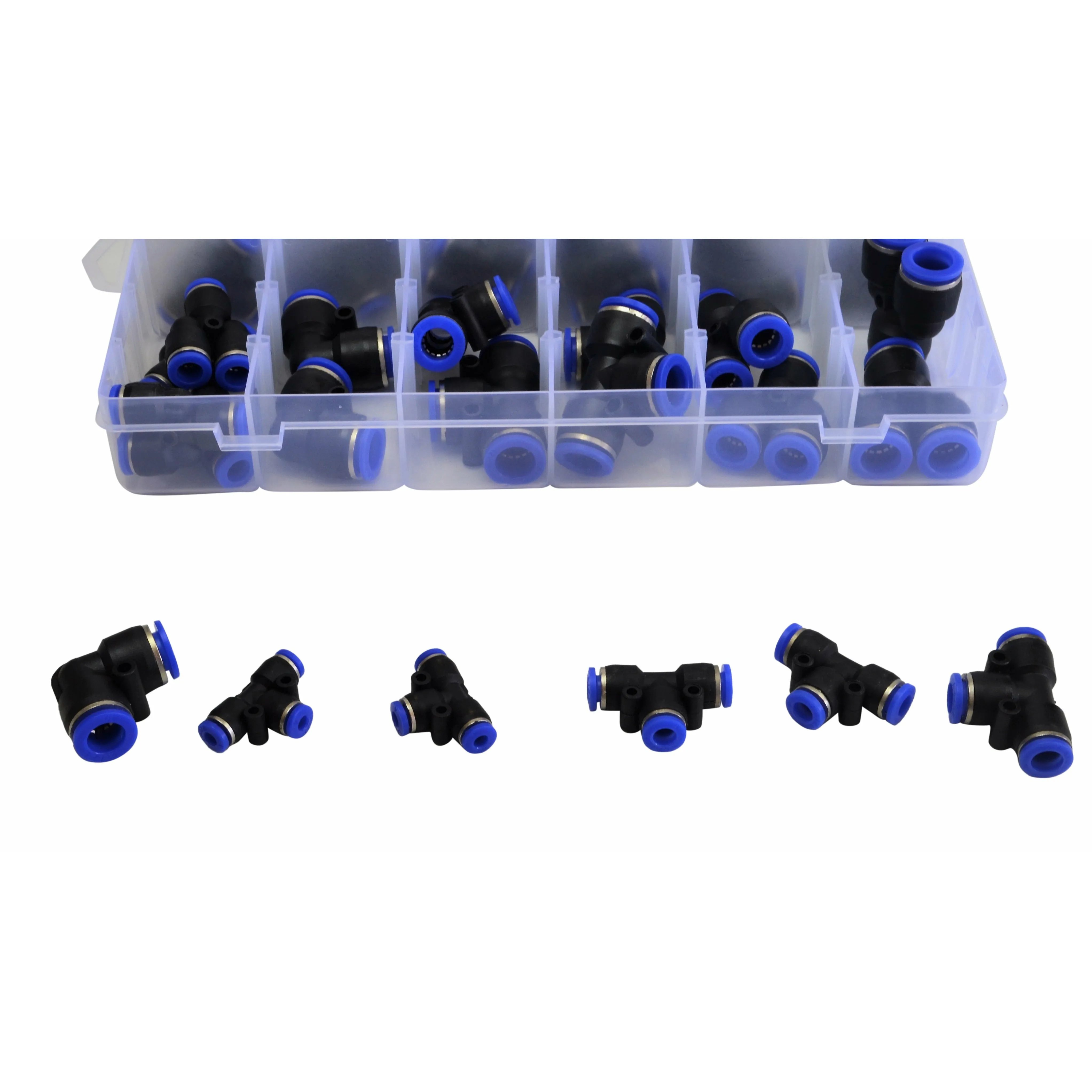 60pc Metric Pneumatic Push in Air Line Hose Joiner Grab Kit Assortment