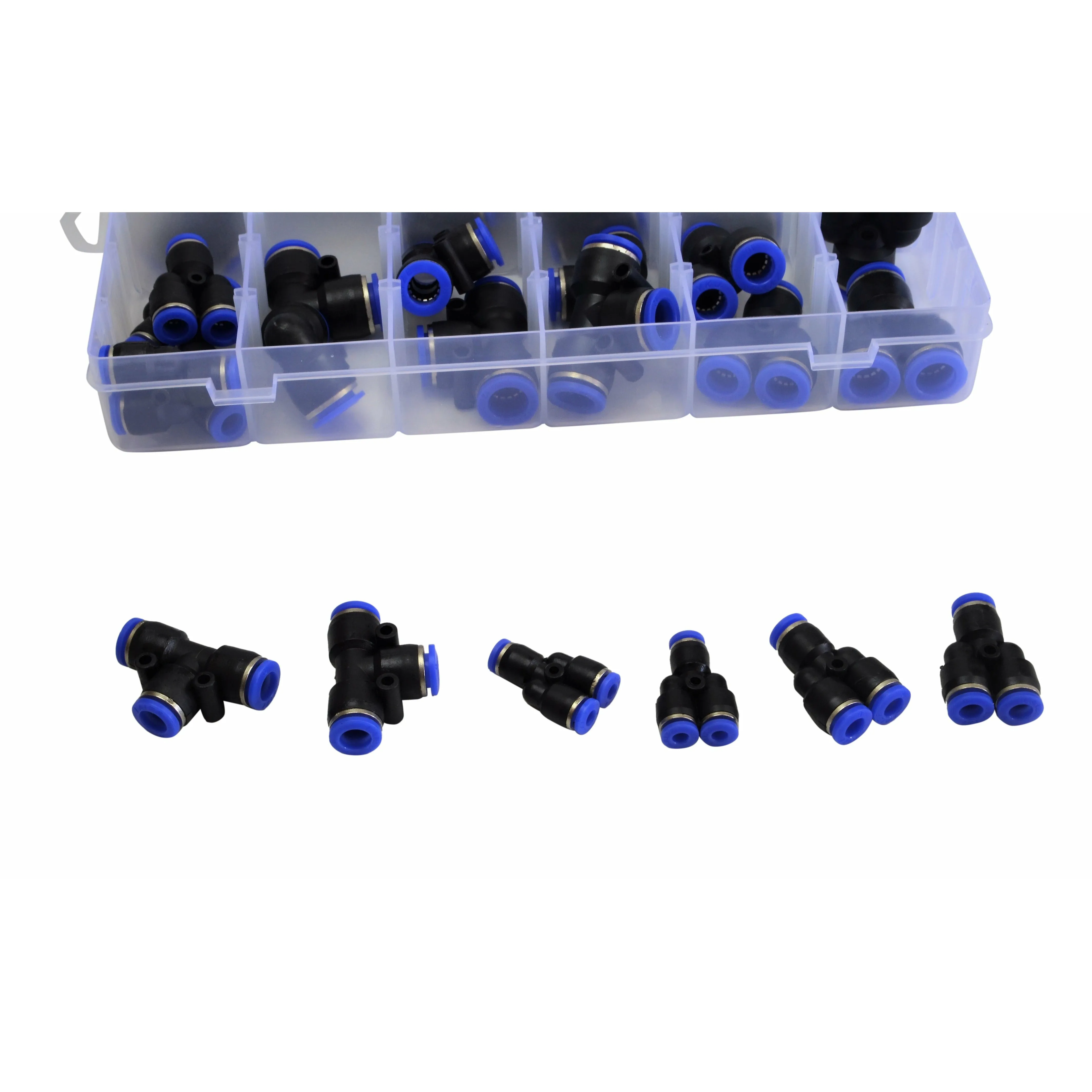 60pc Metric Pneumatic Push in Air Line Hose Joiner Grab Kit Assortment