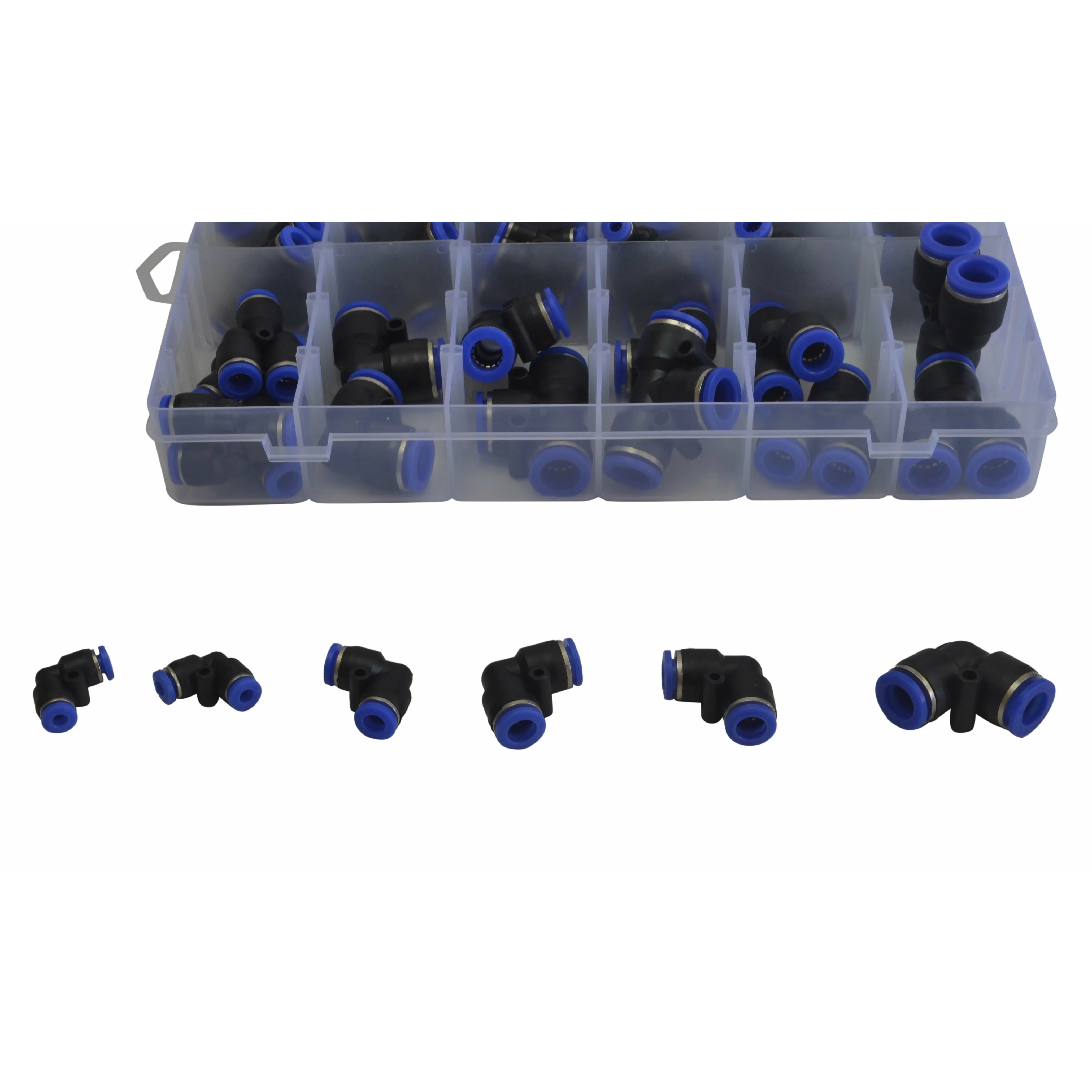 60pc Metric Pneumatic Push in Air Line Hose Joiner Grab Kit Assortment