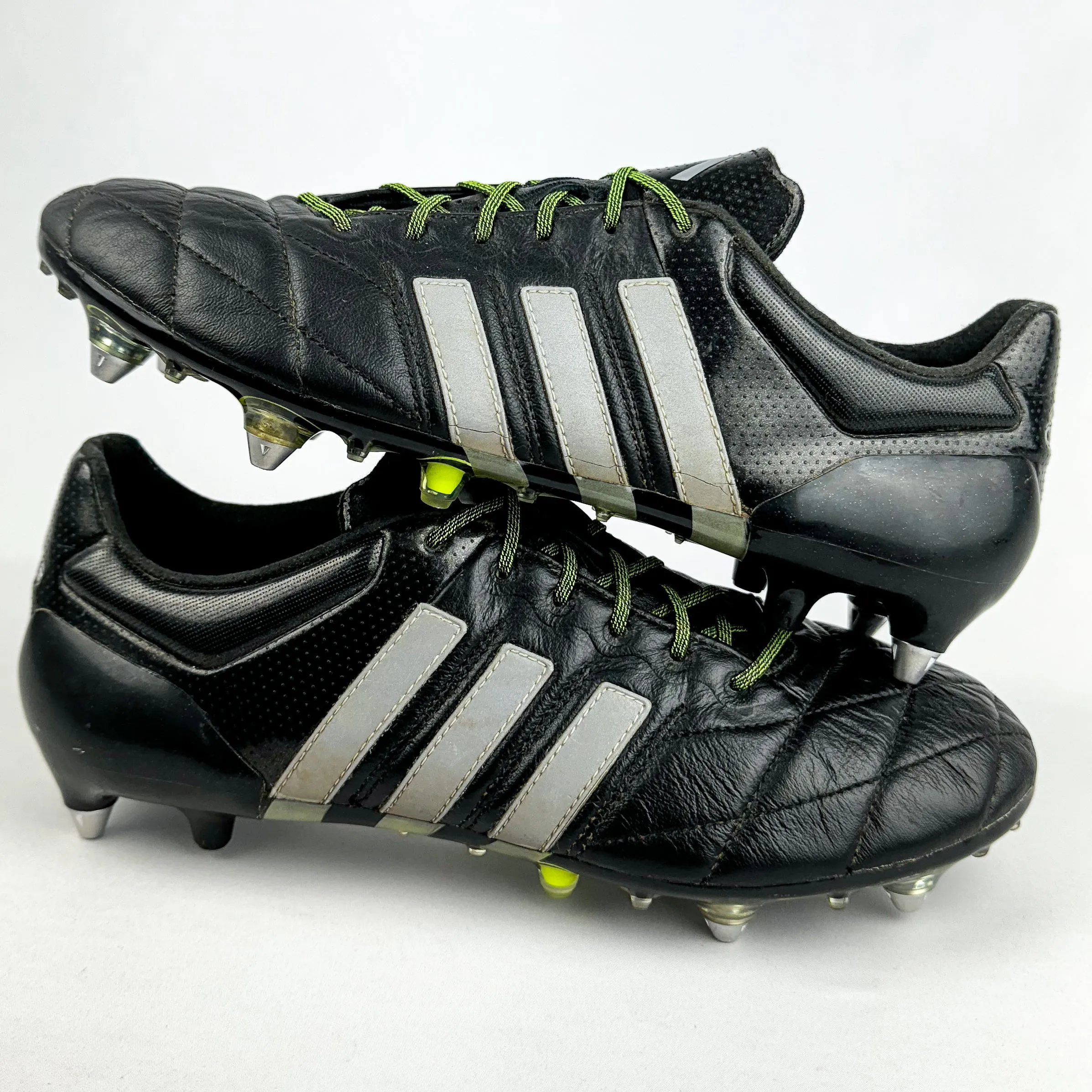 Adidas Ace 15.1 Leather SG - Black/Silver Metallic/Solar Yellow *Wore Once*