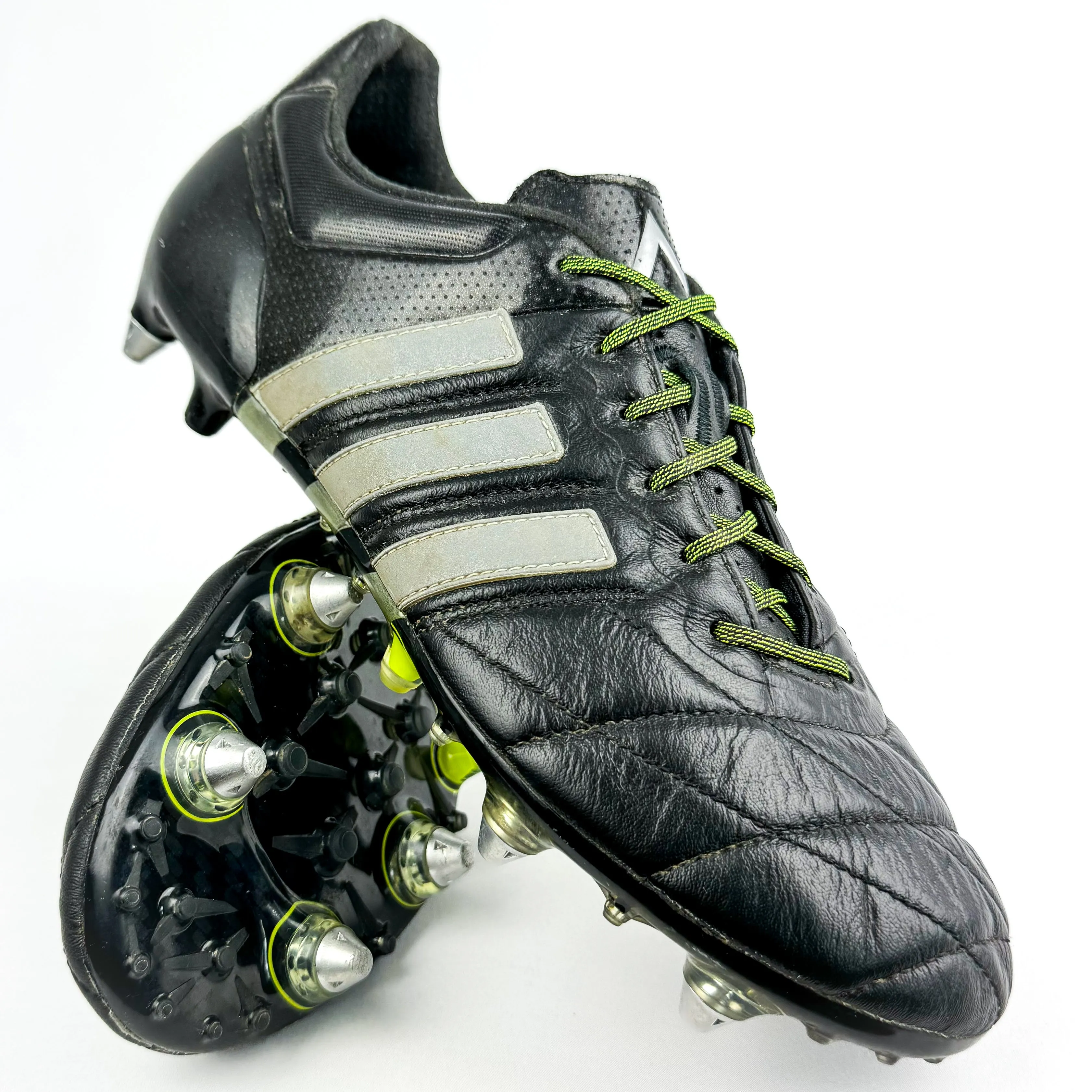 Adidas Ace 15.1 Leather SG - Black/Silver Metallic/Solar Yellow *Wore Once*