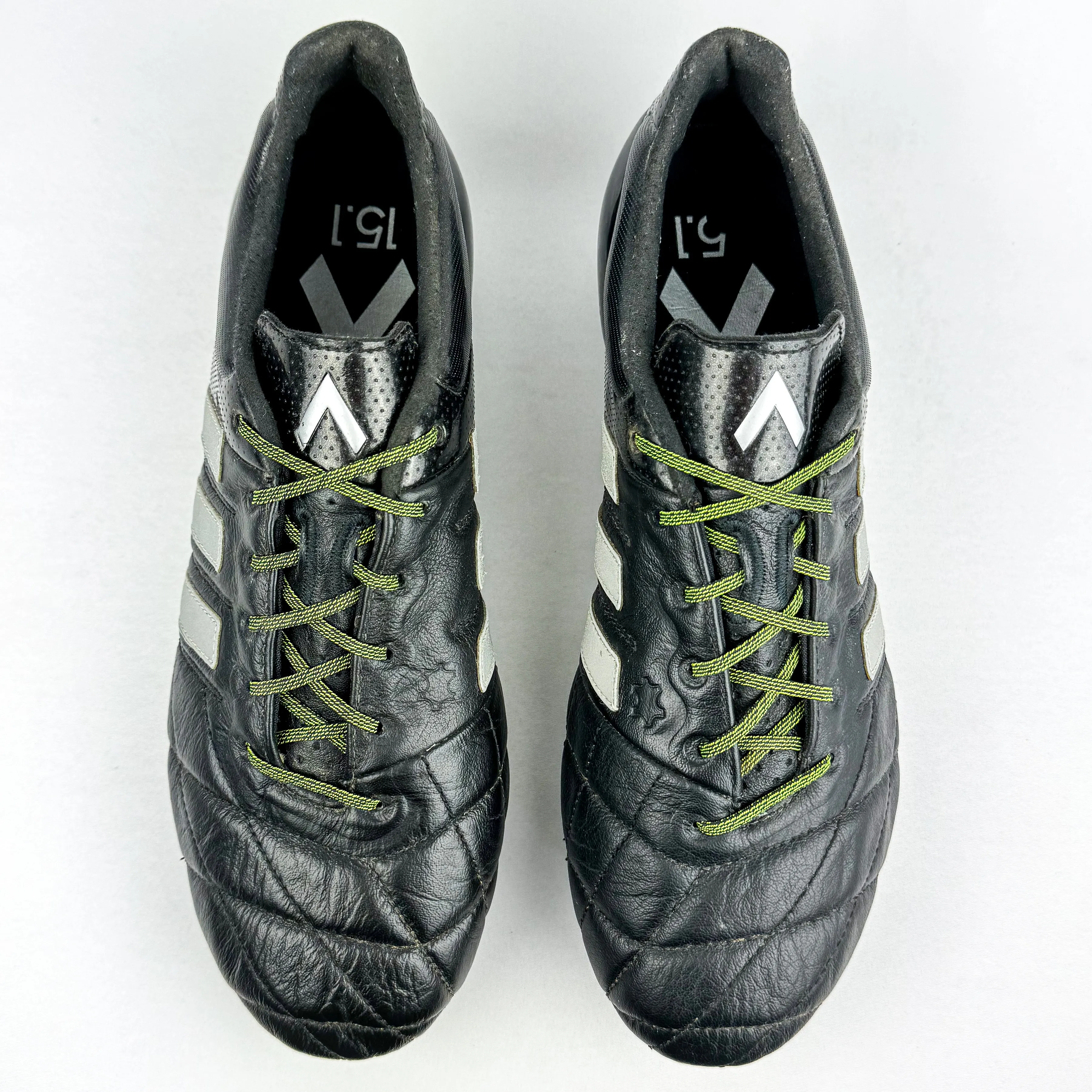 Adidas Ace 15.1 Leather SG - Black/Silver Metallic/Solar Yellow *Wore Once*