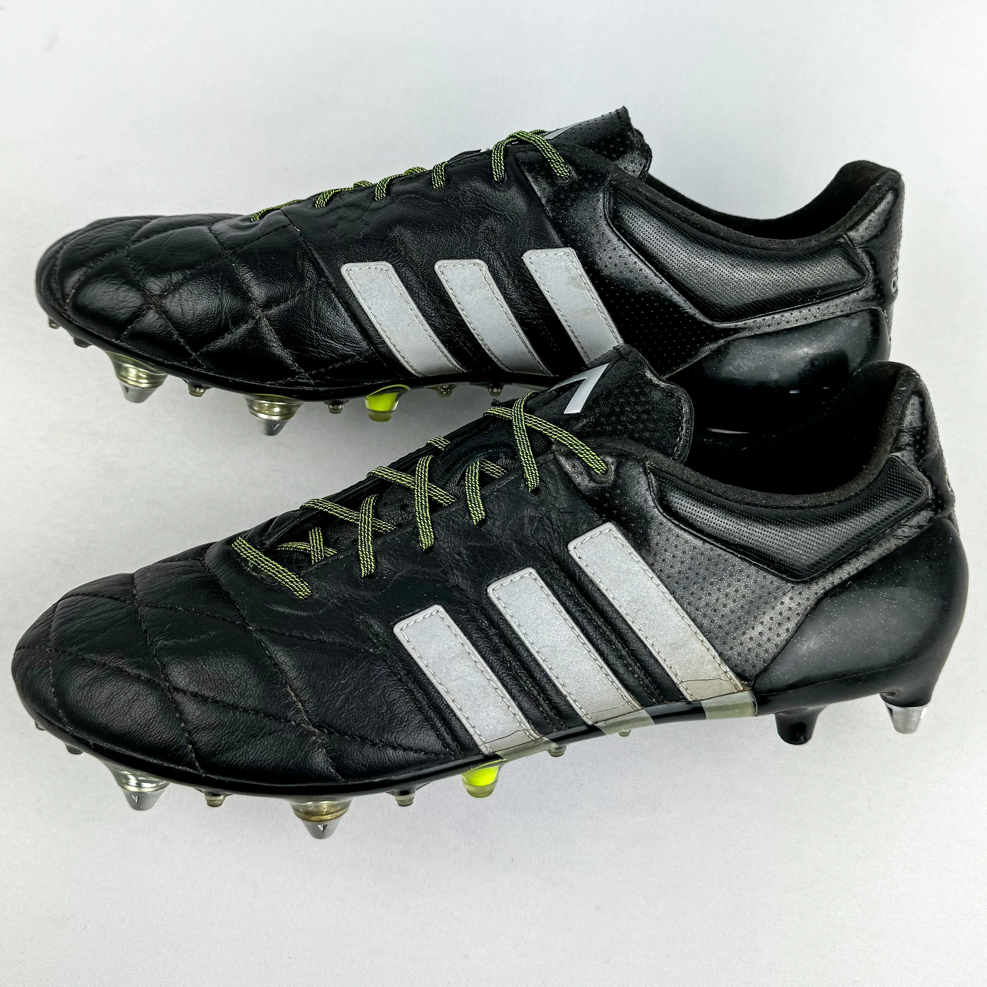 Adidas Ace 15.1 Leather SG - Black/Silver Metallic/Solar Yellow *Wore Once*