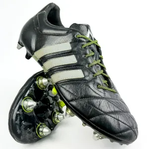Adidas Ace 15.1 Leather SG - Black/Silver Metallic/Solar Yellow *Wore Once*