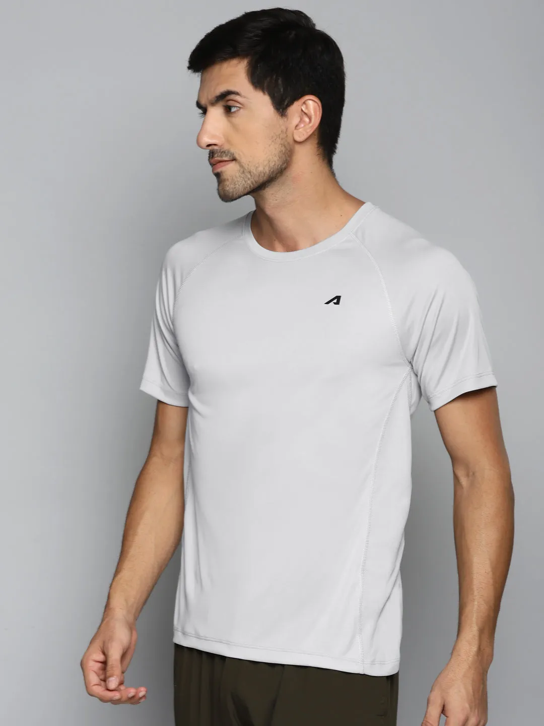 ALCIS Men Grey Slim Fit Running T-shirt