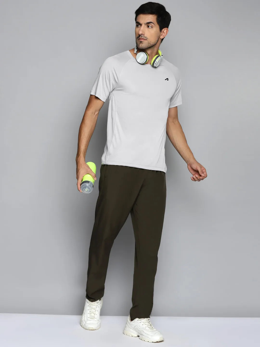 ALCIS Men Grey Slim Fit Running T-shirt