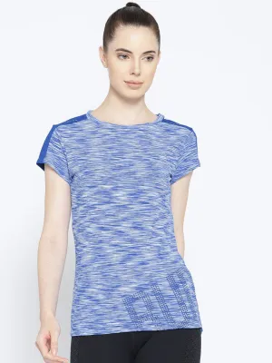 Alcis Women Blue Self-Design Round Neck Running T-shirt