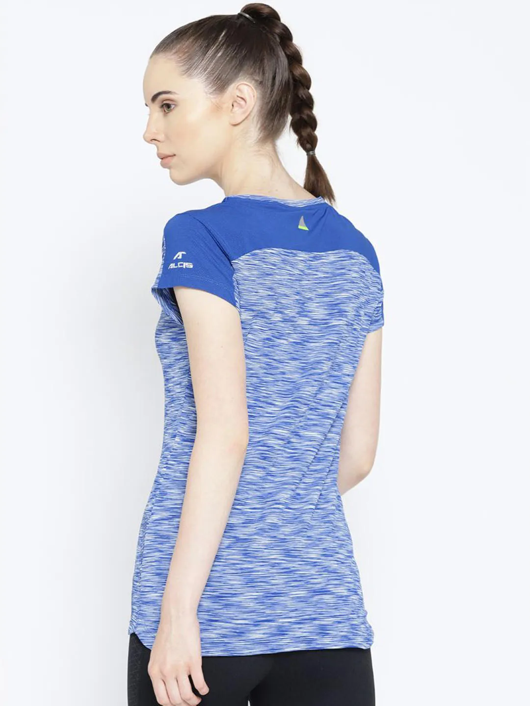 Alcis Women Blue Self-Design Round Neck Running T-shirt