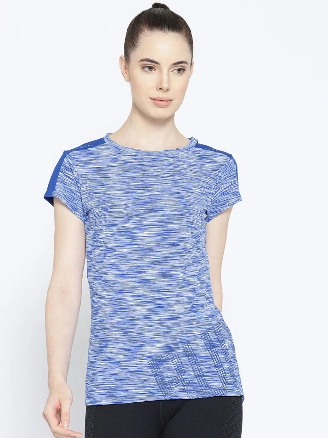 Alcis Women Blue Self-Design Round Neck Running T-shirt