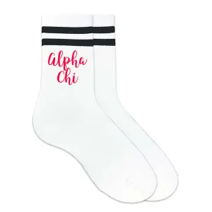 ALPHA CHI Black Striped Crew Socks