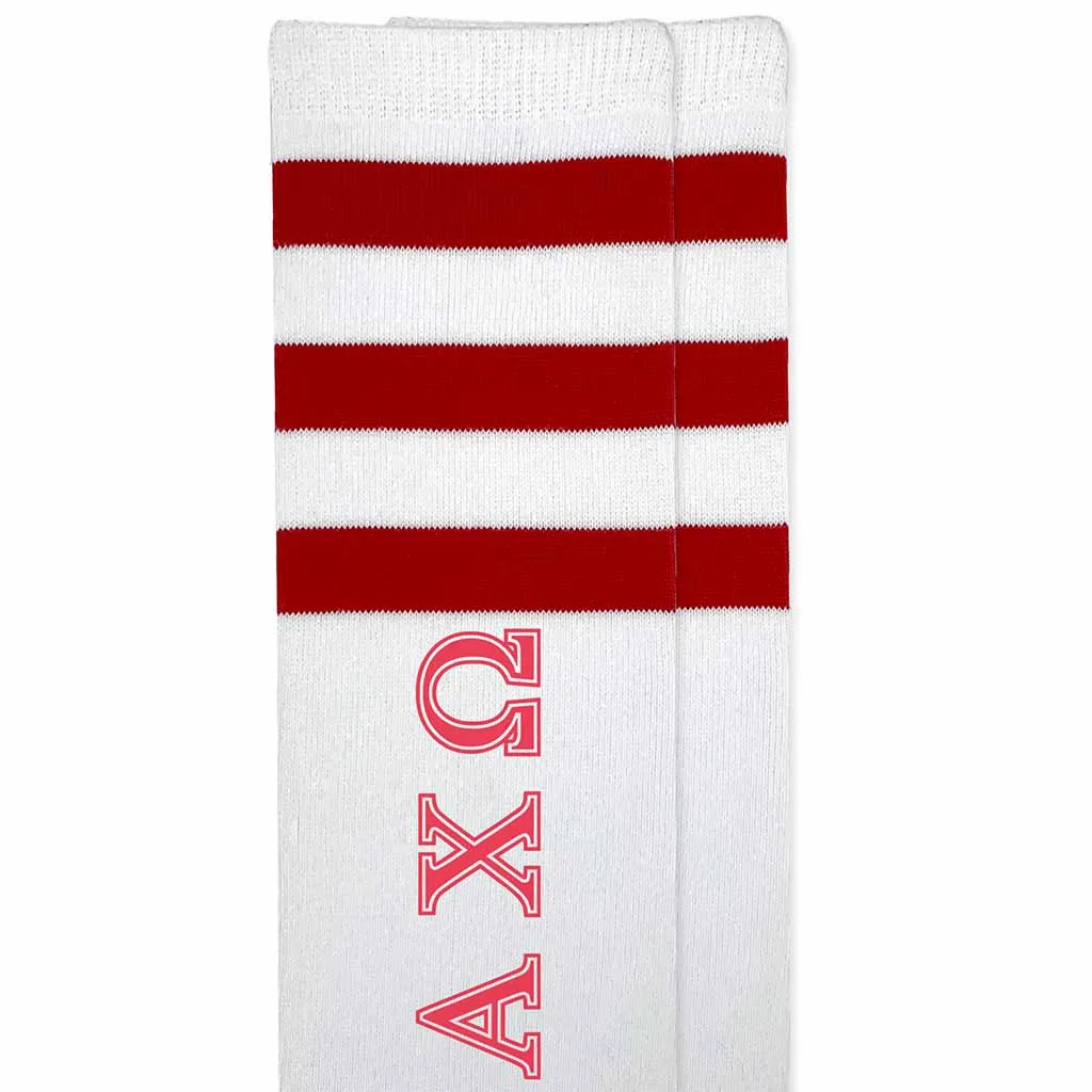 Alpha Chi Omega Printed on Striped Knee High Socks