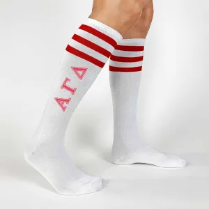 Alpha Gamma Delta Printed Striped Knee High Socks