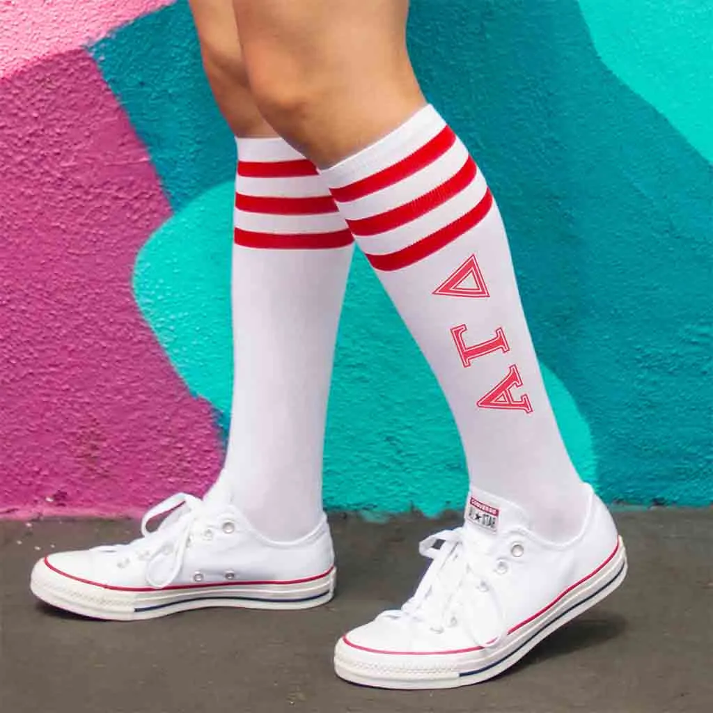 Alpha Gamma Delta Printed Striped Knee High Socks
