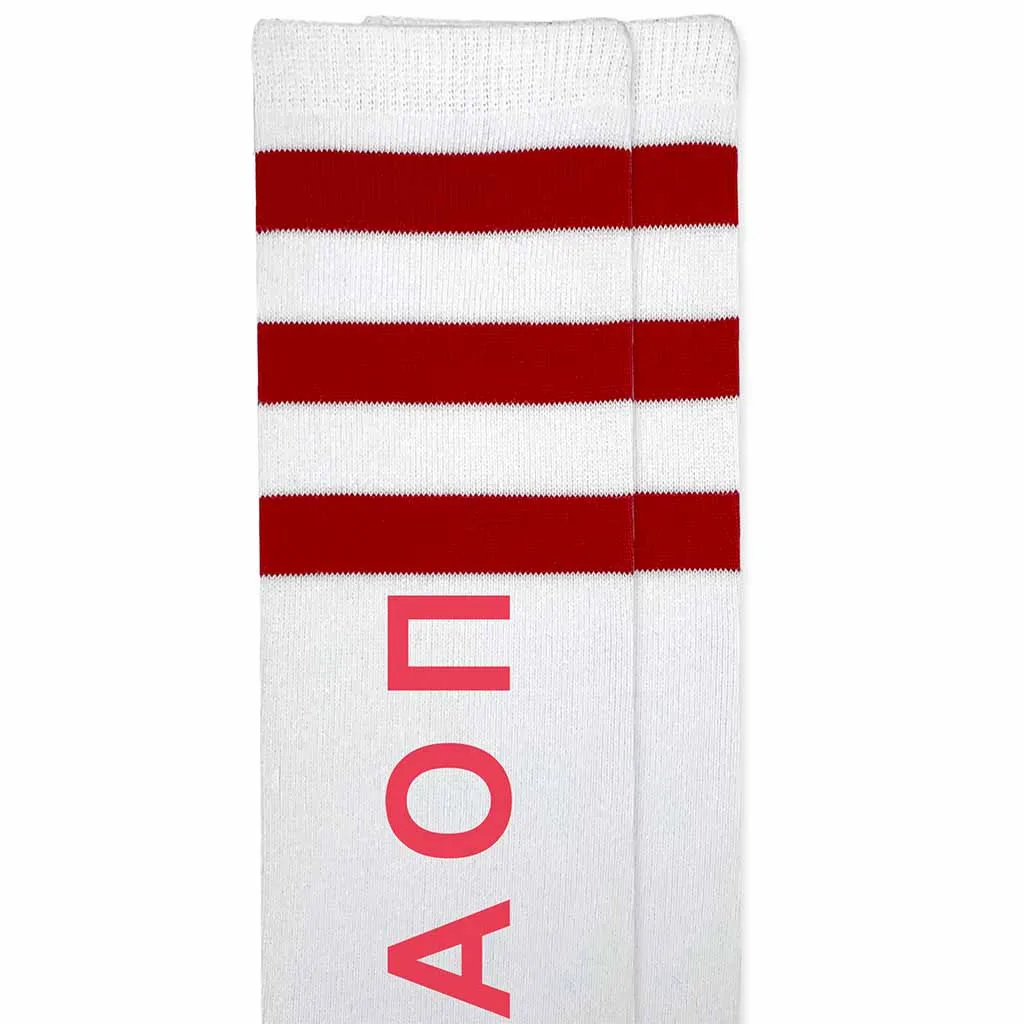 Alpha Omicron Pi Printed Striped Knee High Socks