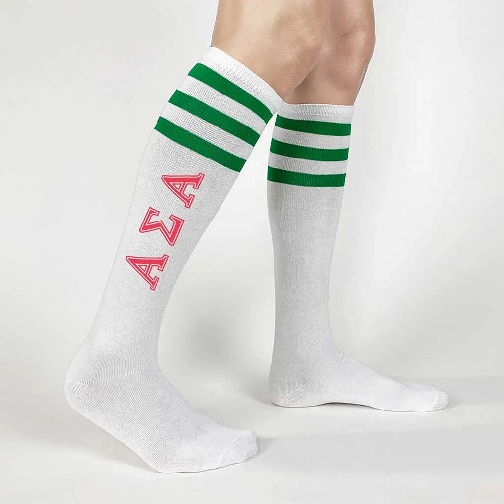 Alpha Sigma Alpha Printed Striped Knee High Socks