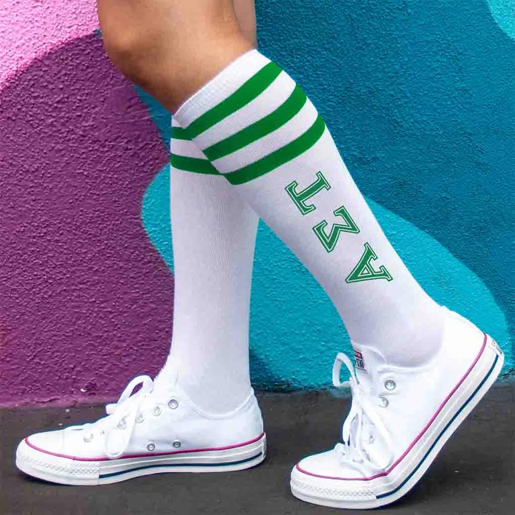 Alpha Sigma Tau Printed Striped Knee High Socks