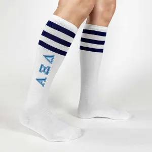 Alpha Xi Delta Printed Striped Knee High Socks