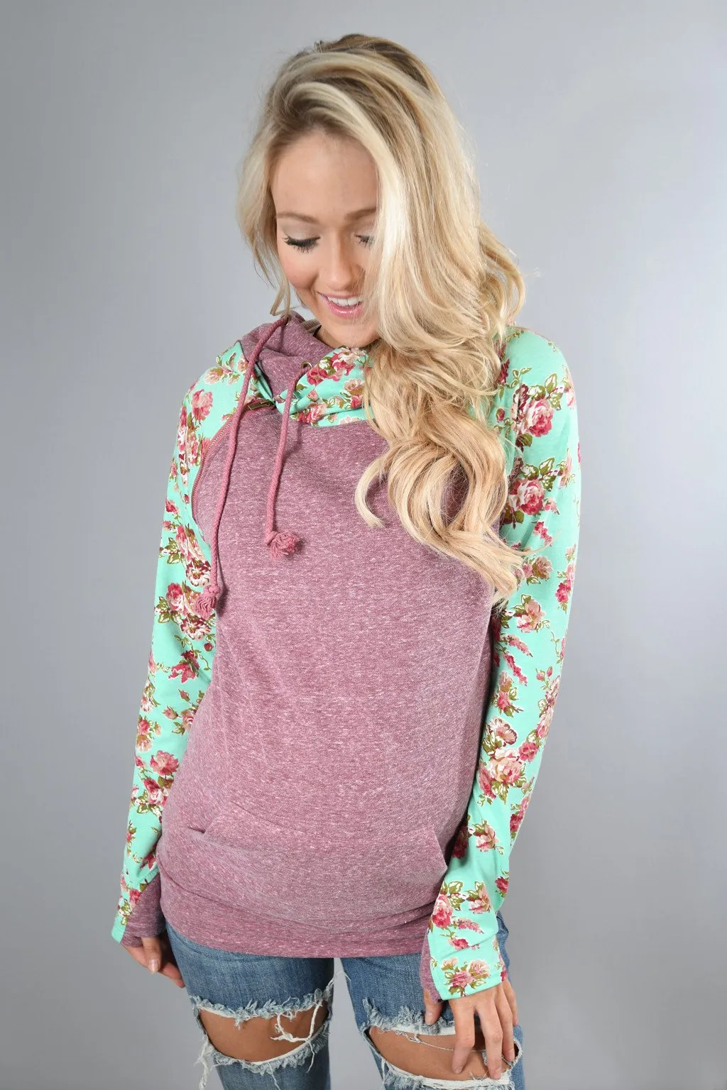 Ampersand Ave. Double Hooded Sweatshirt ~ Floral Maroon