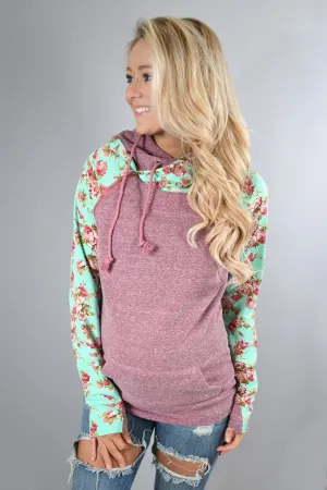 Ampersand Ave. Double Hooded Sweatshirt ~ Floral Maroon