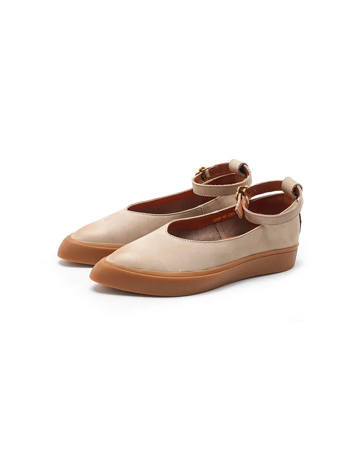 Ankle Strap Pointed Toe Retro Flat Shoes