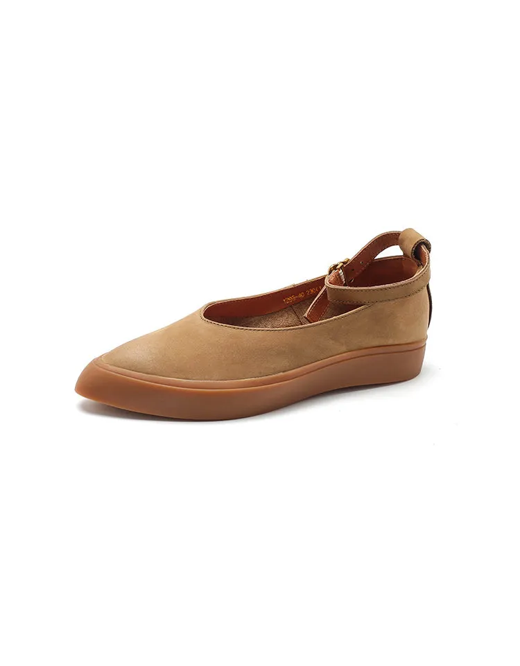Ankle Strap Pointed Toe Retro Flat Shoes
