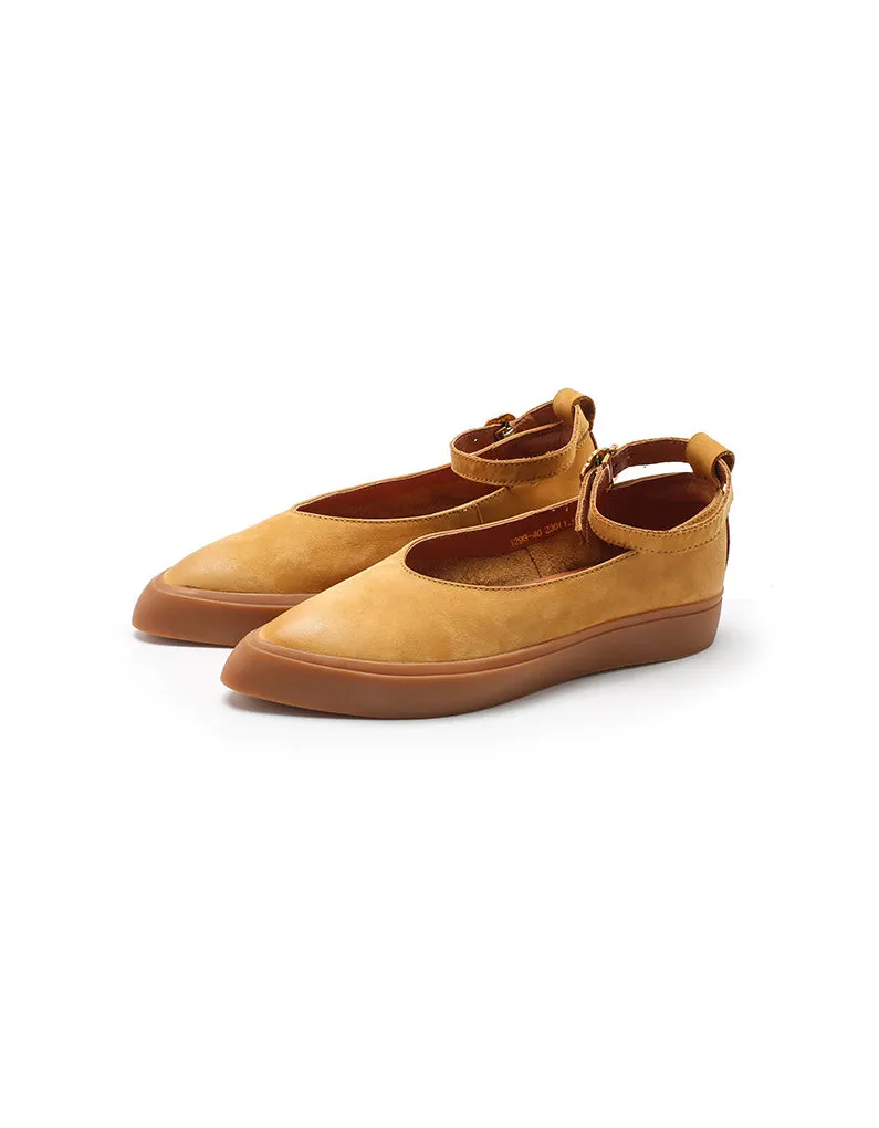Ankle Strap Pointed Toe Retro Flat Shoes