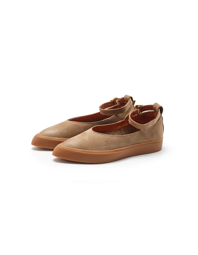 Ankle Strap Pointed Toe Retro Flat Shoes