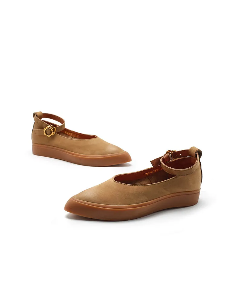Ankle Strap Pointed Toe Retro Flat Shoes