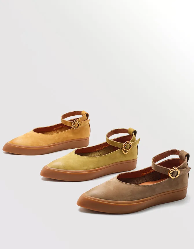 Ankle Strap Pointed Toe Retro Flat Shoes