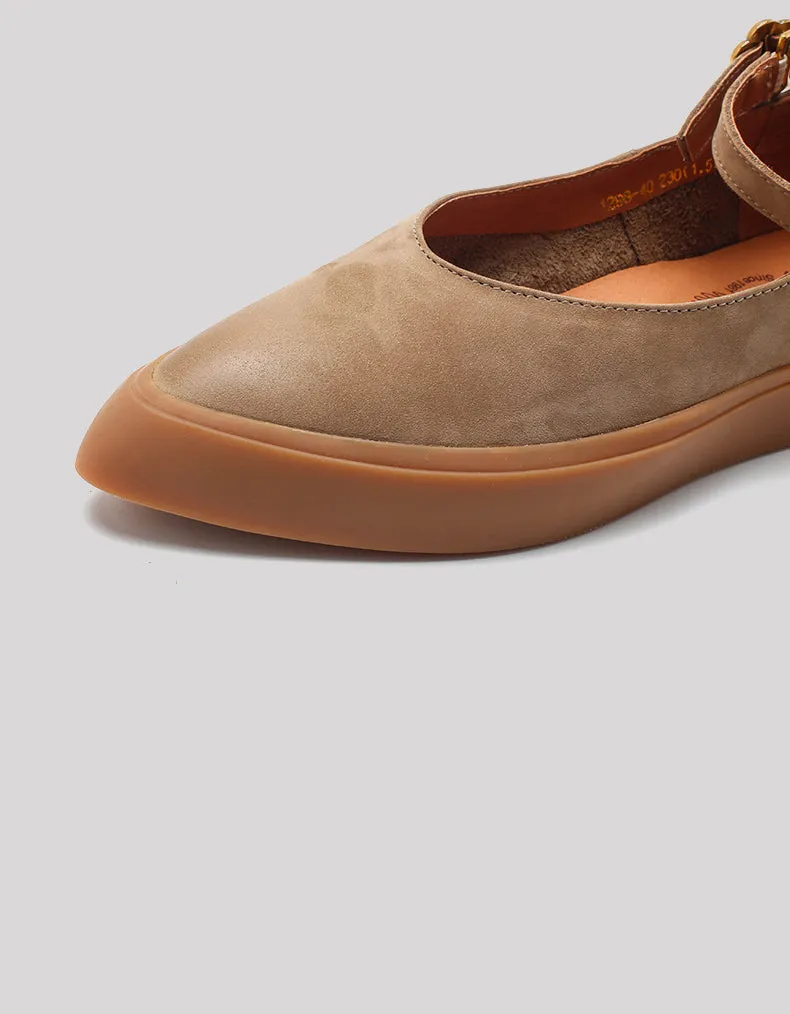 Ankle Strap Pointed Toe Retro Flat Shoes