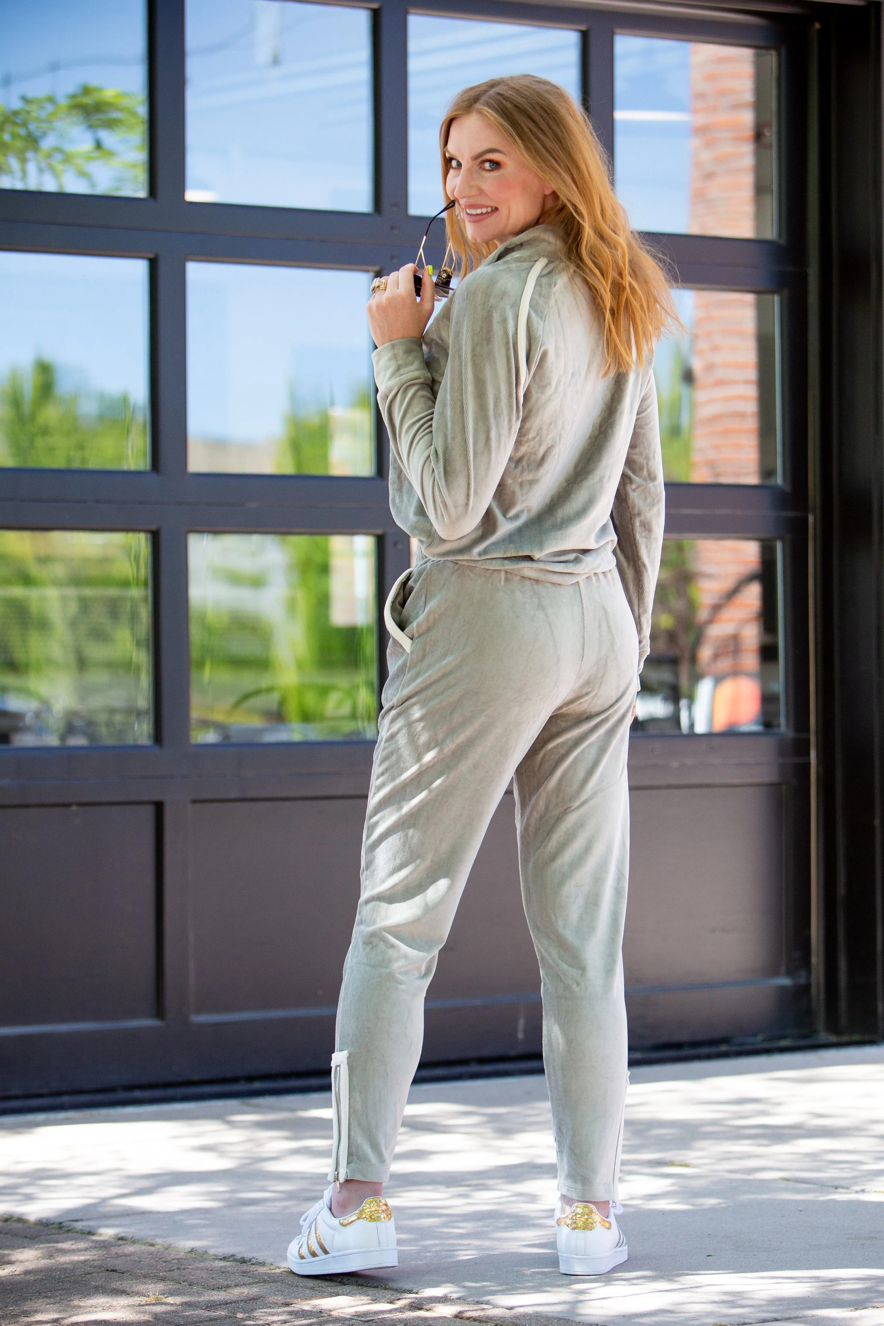 Avery Velour Corduroy Jogger Set ~ GREY