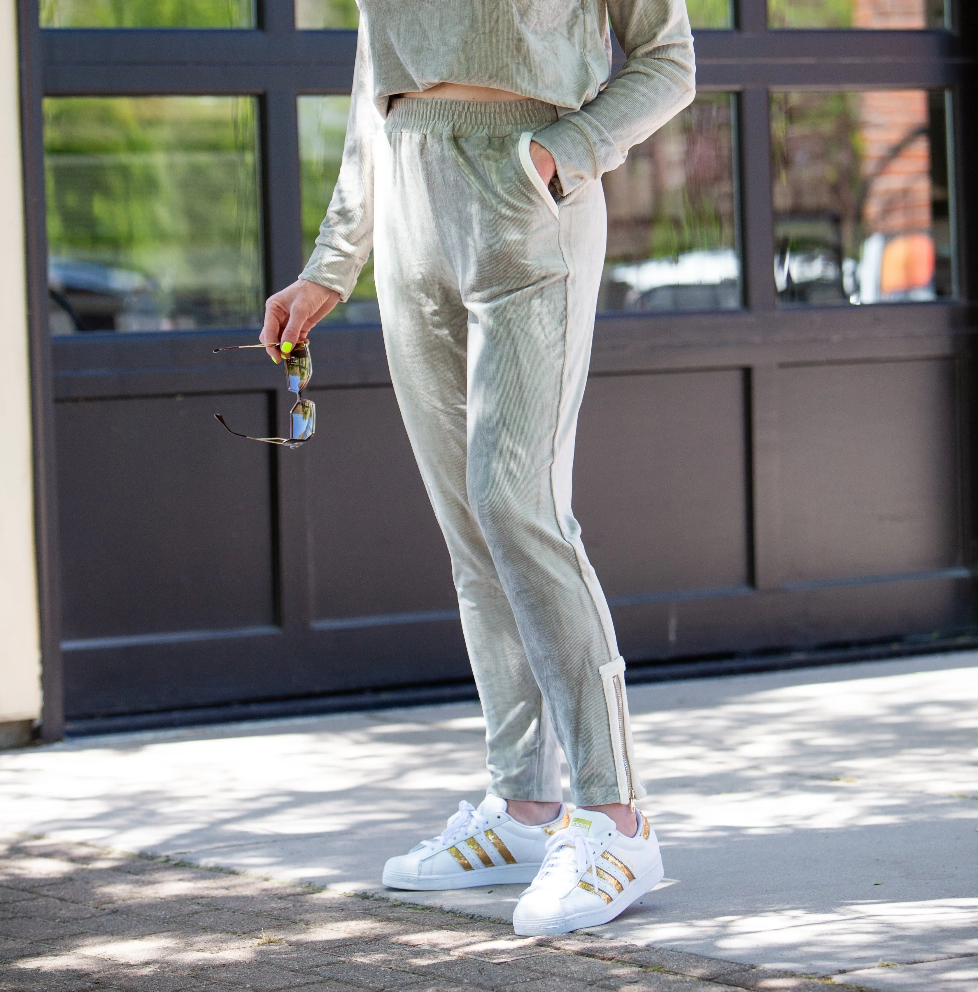 Avery Velour Corduroy Jogger Set ~ GREY