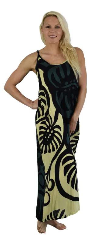 Bali Dress Long - Monstera - Black Grey