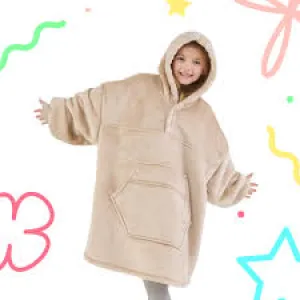 Beige Kids Hooded Blanket