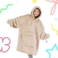 Beige Kids Hooded Blanket
