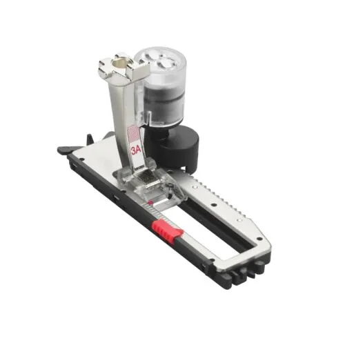 BERNINA Buttonhole Foot with Slide #3A Automatic buttonhole sewing Sewing any number of buttonholes of exactly the same length Flexible choice of buttonhole length up to 30 mm With or without cording For 5.5 mm and 9 mm machines