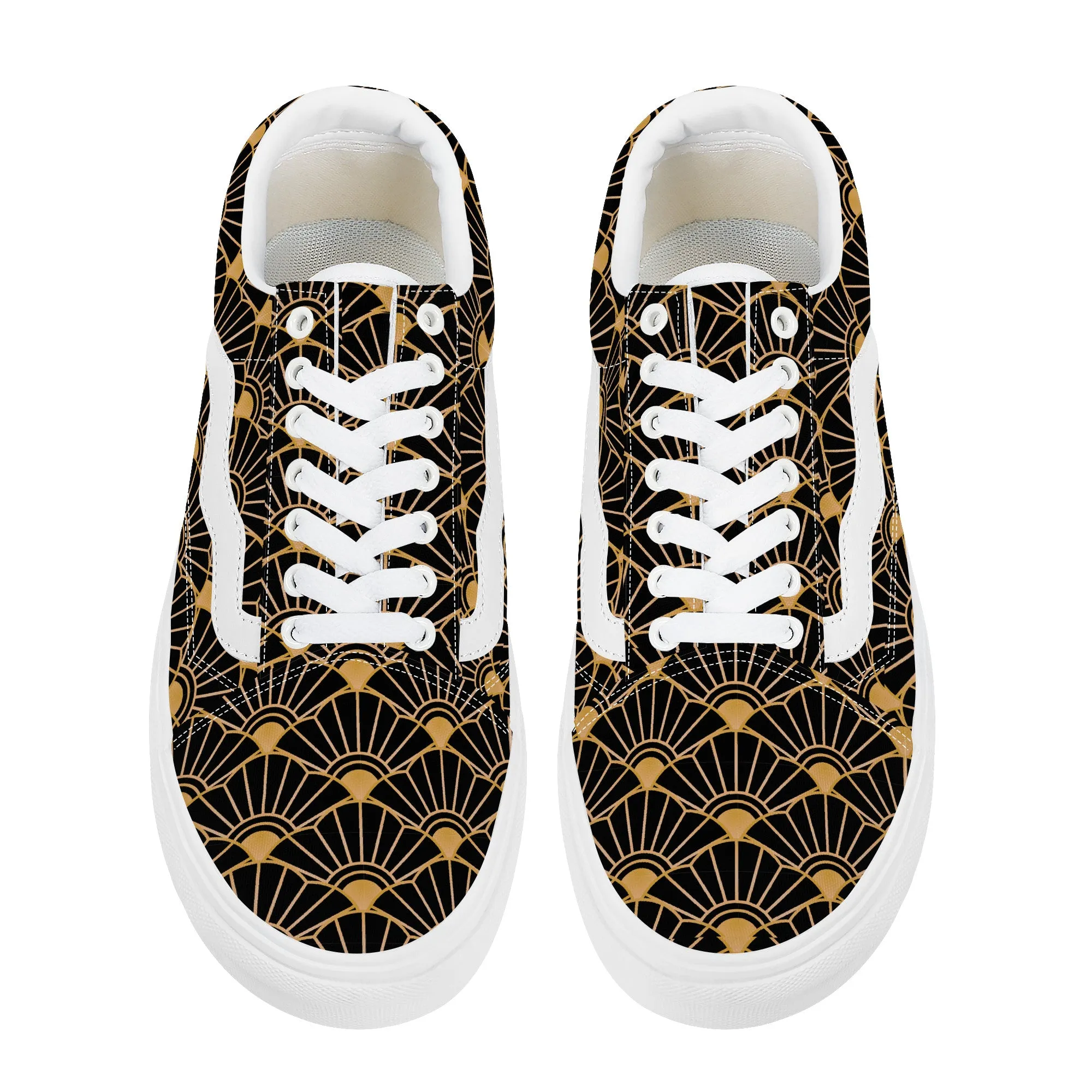 Black and Gold Low Top Flat Sneaker