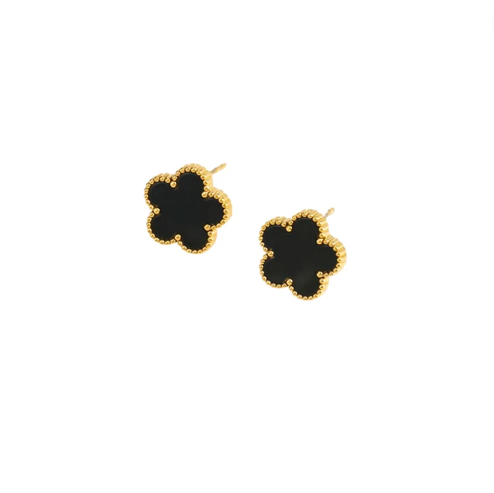 Black Clover Stud Earrings - Gold