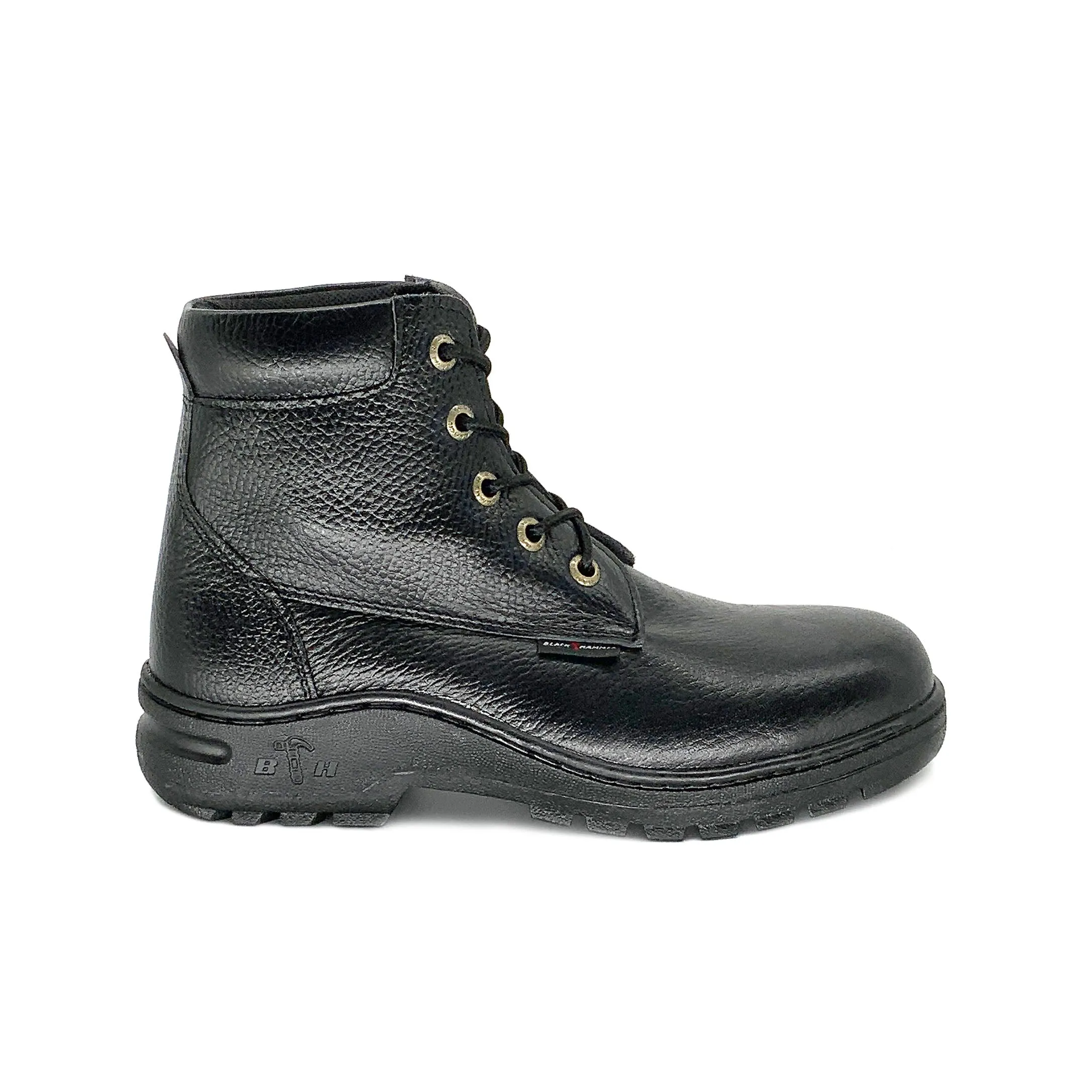 Black Hammer 2000 Series Mid Cut Safety Shoes BH2332- All Black & Lace Up Men Safety Shoes