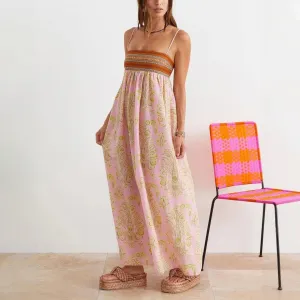 Bohemian Maxi Dress with Woven Bodice Detail